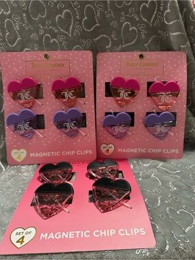 NWT Juicy Couture Heart Magnetic Chip Clips - Hot Pink, Lavender & Black